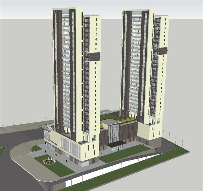 新亚洲风格深圳和公馆商住综合体建筑设计方案SU模型(15)