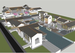 现代中式西南民俗商业中心建筑设计方案SU(草图大师)模型