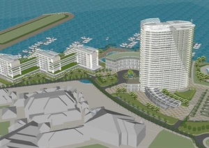 游艇中心酒店+办公项目建筑规划设计方案SU(草图大师)模型