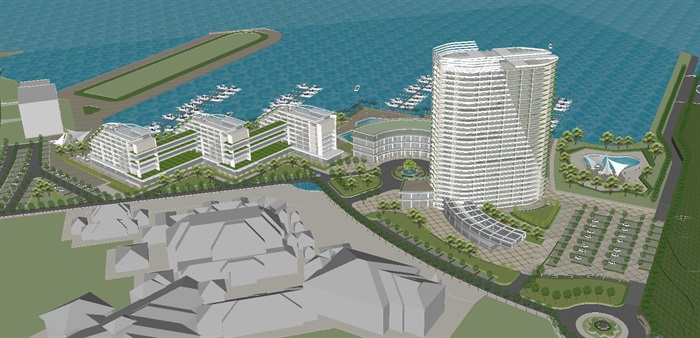 游艇中心酒店+办公项目建筑规划设计方案SU模型(1)