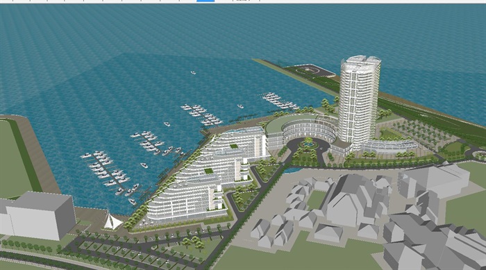 游艇中心酒店+办公项目建筑规划设计方案SU模型(3)