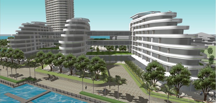 游艇中心酒店+办公项目建筑规划设计方案SU模型(11)