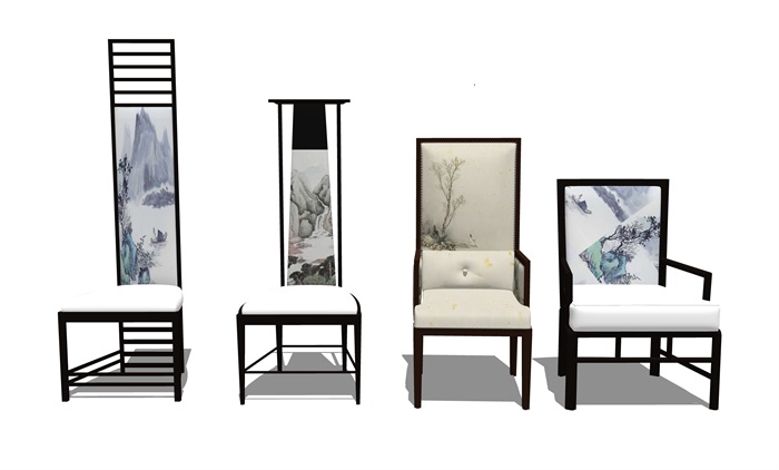 新中式椅子 高背椅 餐桌椅su模型(2)