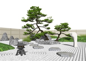 新中式庭院景观 景观松树 枯山水景观小品 假山石头 禅意小品SU(草图大师)模型1