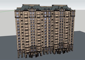 欧式高层住宅详细小区建筑SU(草图大师)模型