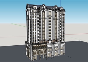 欧式风格高层住宅详细小区建筑SU(草图大师)模型