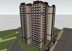 现代高层住宅详细完整楼SU(草图大师)模型