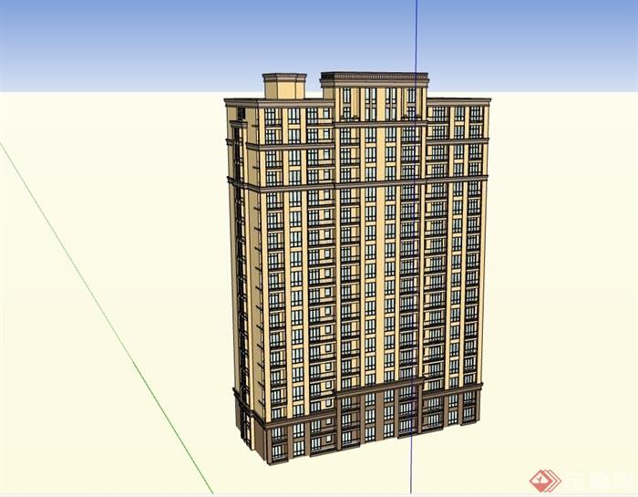 现代独特高层住宅详细完整楼su模型