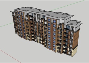 欧式多层小区住宅楼建筑设计SU(草图大师)模型