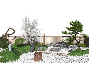 新中式庭院景观小品 石头 庭院小景 枯山石景观树SU(草图大师)模型1
