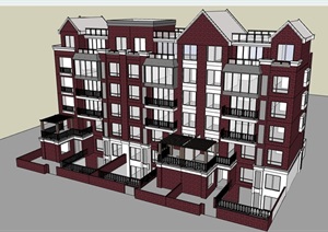多层完整的住宅详细完整建筑SU(草图大师)模型
