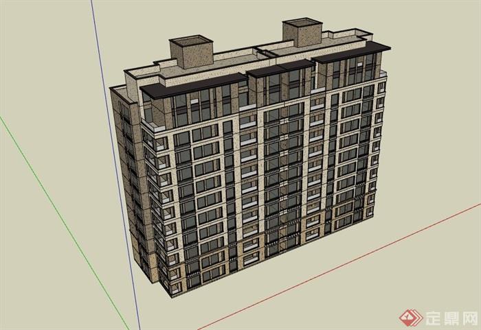 现代小高层住宅完整的建筑楼su模型