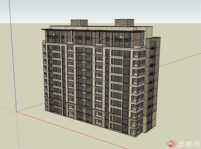 现代小高层住宅完整的建筑楼su模型