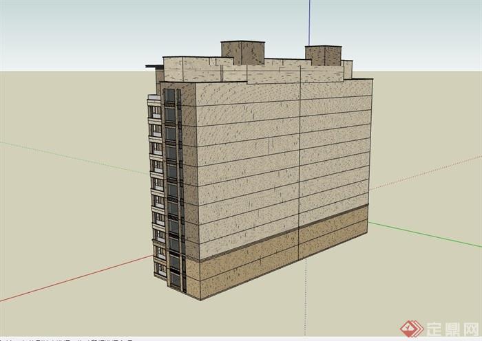 现代小高层住宅完整的建筑楼su模型