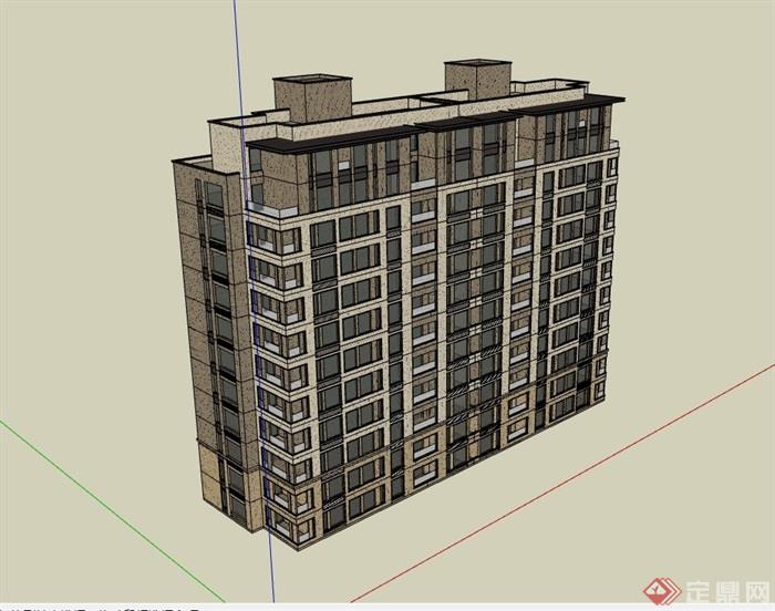 现代小高层住宅完整的建筑楼su模型