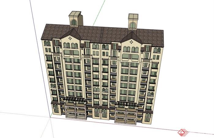 欧式风格高层住宅详细建筑su模型