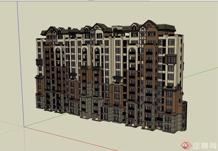 欧式高层详细的居住小区建筑楼su模型
