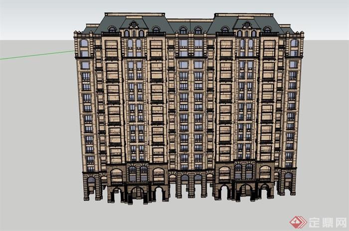 完整的高层欧式居住小区建筑楼su模型