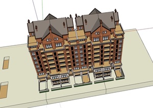 欧式完整的居住楼建筑设计SU(草图大师)模型