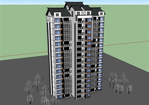 中式风格住宅小区楼设计SU(草图大师)模型