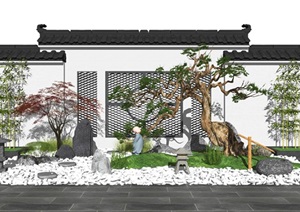 新中式庭院景观小品 庭院景观 景观树石头假山 假山石头 景观墙SU(草图大师)模型