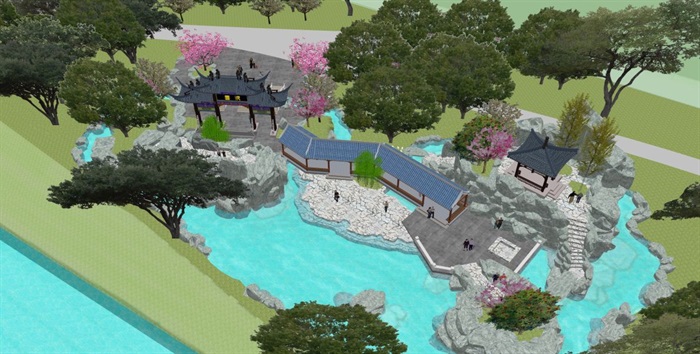 一池三山古典园林建筑设计方案SU模型(8)