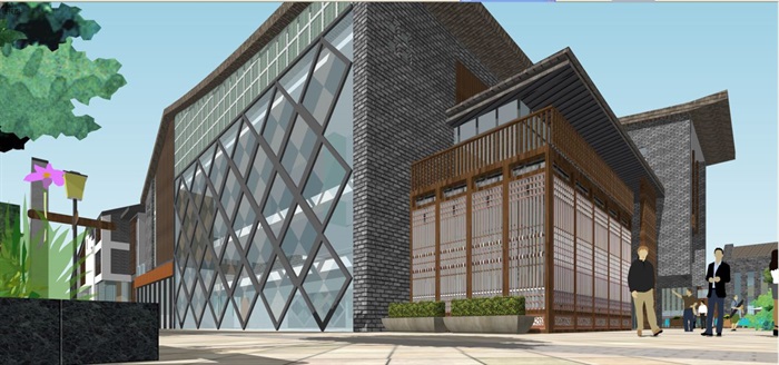 中式洛带客家文化与茶文化商业街建筑设计方案SU模型(4)
