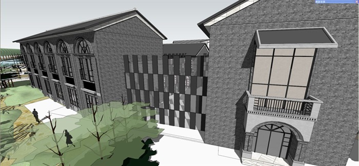 新中式滨湖商业街建筑设计方案SU模型(2)