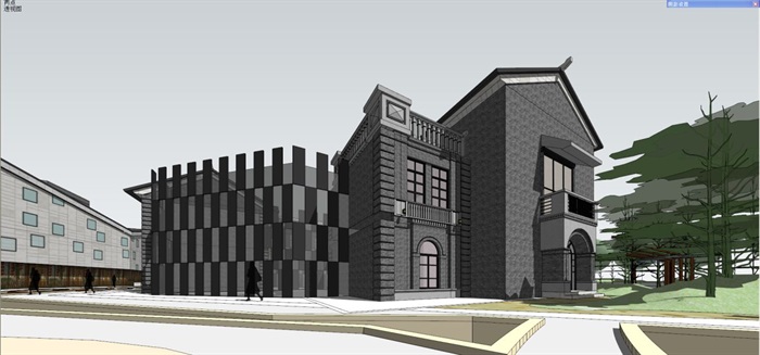 新中式滨湖商业街建筑设计方案SU模型(12)