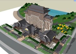 南湖宋代风格德胜和酒店建筑设计方案SU(草图大师)模型