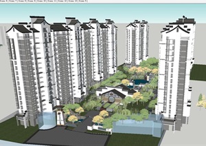 新中式住宅小区建筑与景观设计方案SU(草图大师)模型