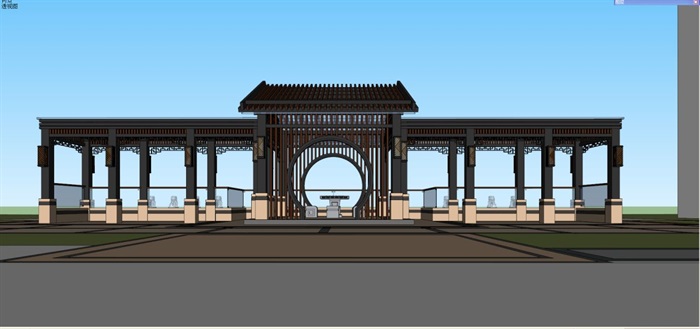 新中式廊架广场建筑设计方案SU模型(8)