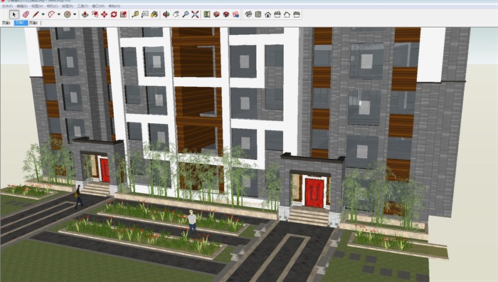新中式小高层住宅单体建筑设计方案SU模型(1)