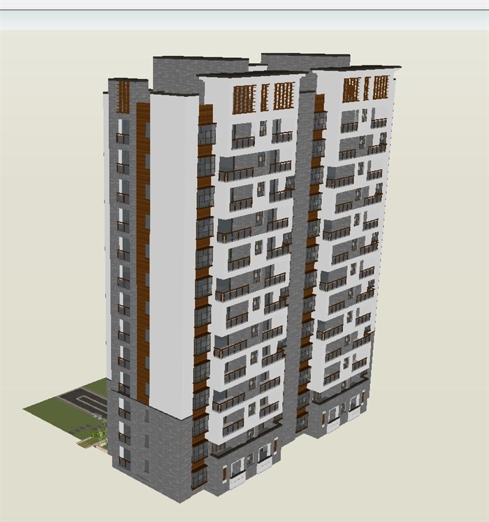 新中式小高层住宅单体建筑设计方案SU模型(4)