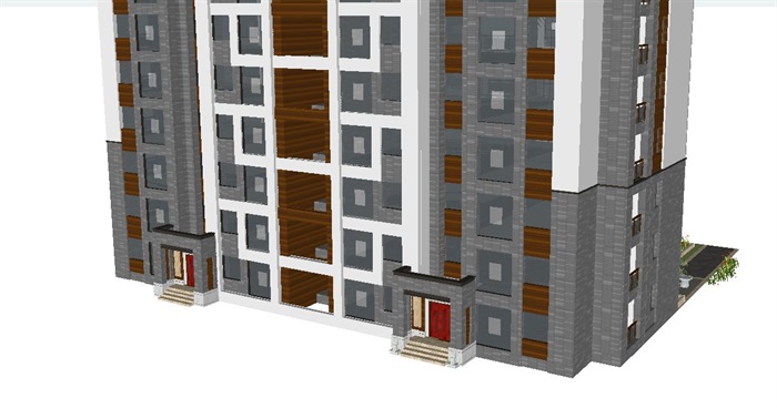 新中式小高层住宅单体建筑设计方案SU模型(3)