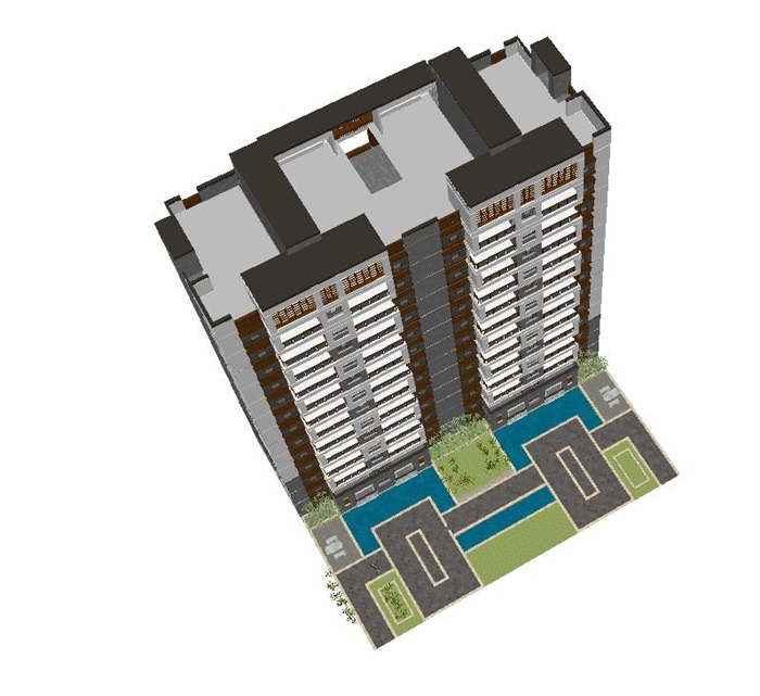 新中式小高层住宅单体建筑设计方案SU模型(10)
