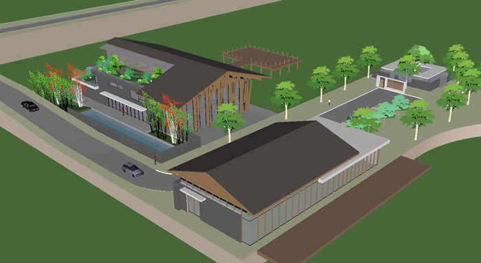 黄河新天地中式坡地会所建筑设计方案SU模型(2)
