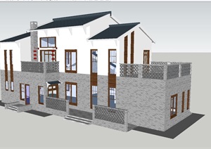 3个新中式别墅户型建筑设计方案SU(草图大师)模型