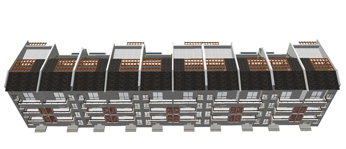 中式联排别墅建筑设计方案SU模型(1)