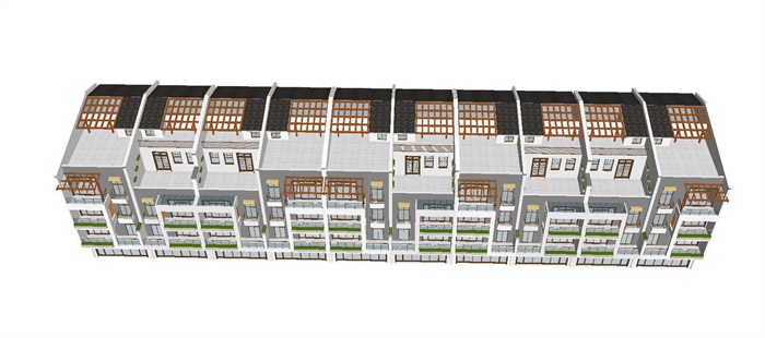 中式联排别墅建筑设计方案SU模型(2)