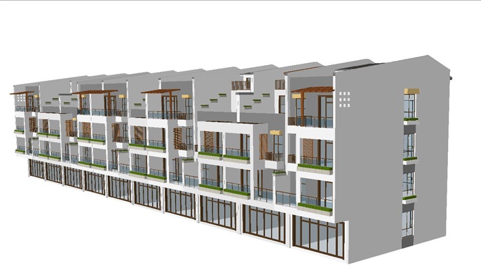 中式联排别墅建筑设计方案SU模型(4)