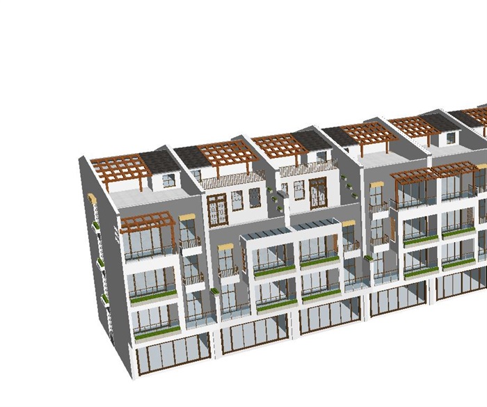 中式联排别墅建筑设计方案SU模型(6)