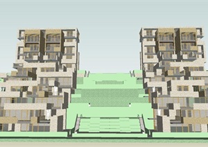 现代风格爬坡别墅建筑设计方案SU(草图大师)模型