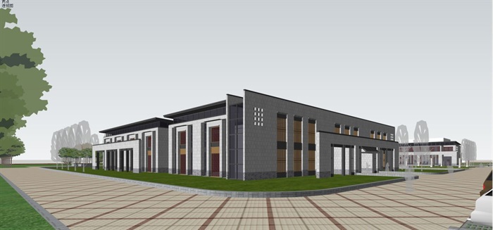 新中式办公楼建筑设计方案SU模型(6)