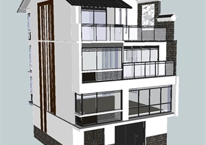 中式自建小别墅住宅建筑设计方案SU(草图大师)模型