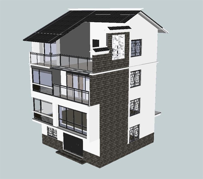 中式自建小别墅住宅建筑设计方案SU模型(2)