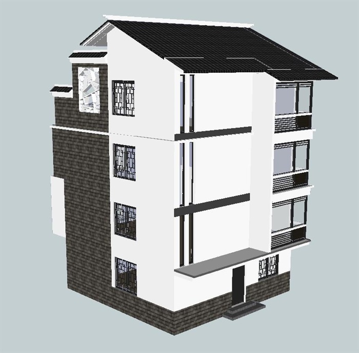 中式自建小别墅住宅建筑设计方案SU模型(4)