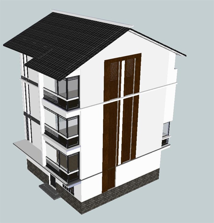 中式自建小别墅住宅建筑设计方案SU模型(3)
