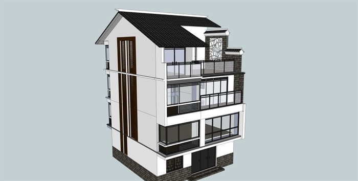 中式自建小别墅住宅建筑设计方案SU模型(5)