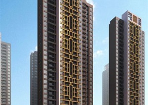 中式高层住宅单体建筑设计方案SU(草图大师)模型（附CAD户型图）